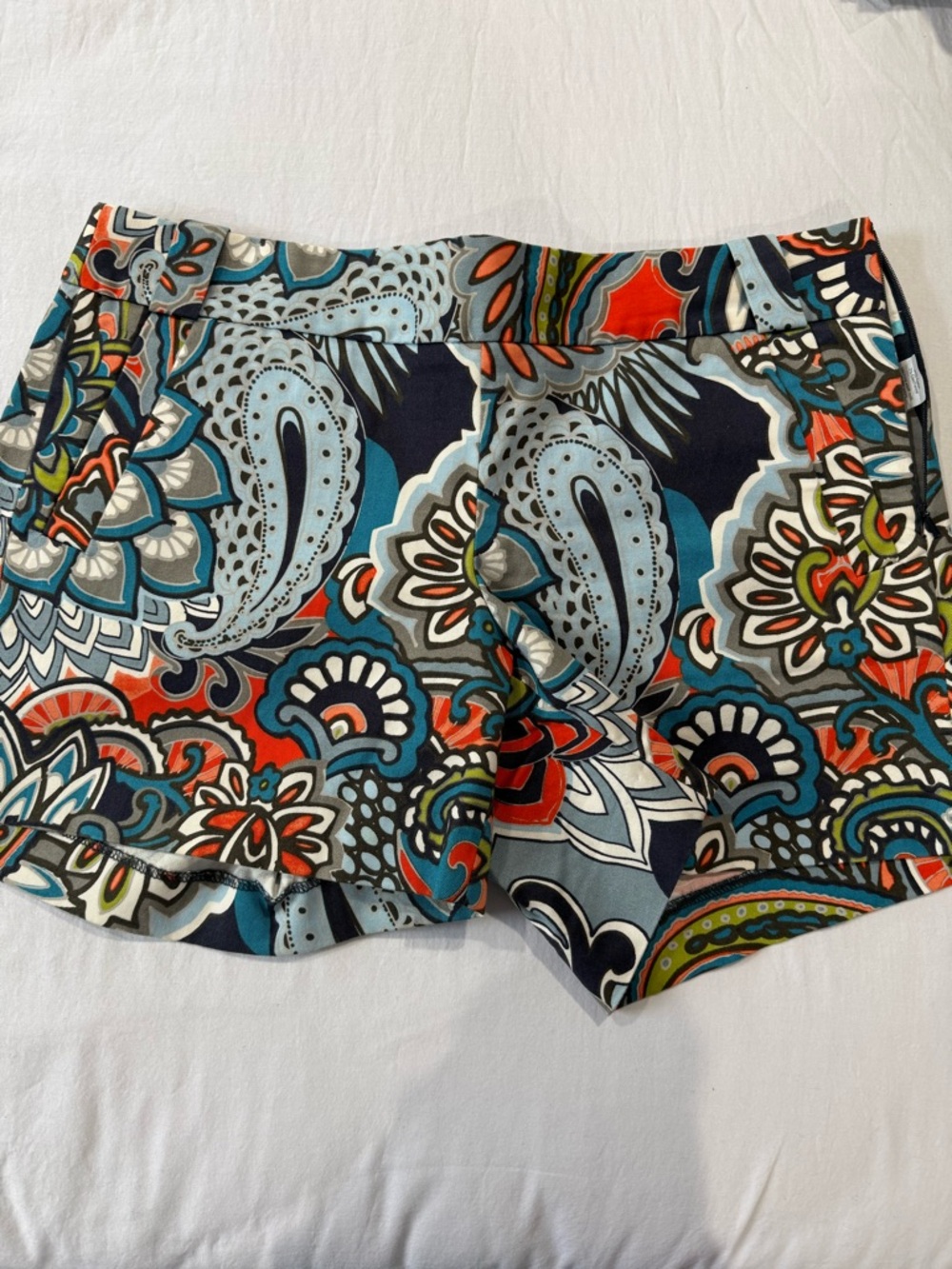 J. Crew High-Waist Paisley & Floral Print Shorts in Navy, Teal & Coral